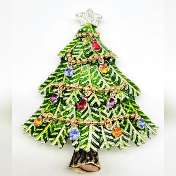 Vintage Avon Collector's Edition 2008 Christmas Tree Brooch with Rhinestones - Picture 3 of 8